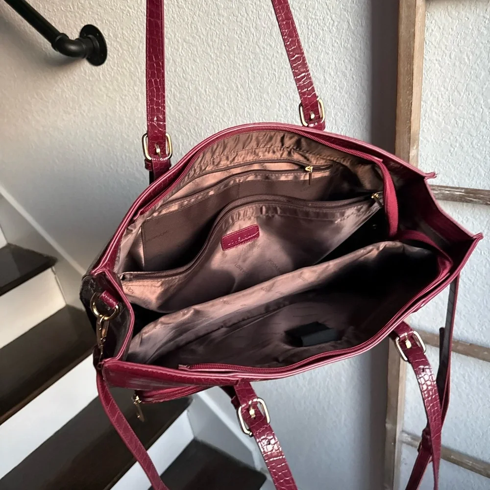 LOVEVOOK Burgundy Croc Laptop PU Bag